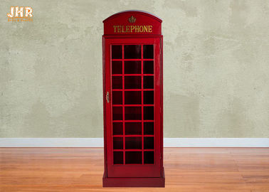 Telephone Booth Display Accent Cabinet MDF Wine Holder Red Color Decorative Storage Cabinets
