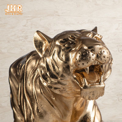 مجسمه ببر رزین Lifesize Tiger دکوراسیون داخلی مجسمه حیوانات فایبرگلاس طلایی